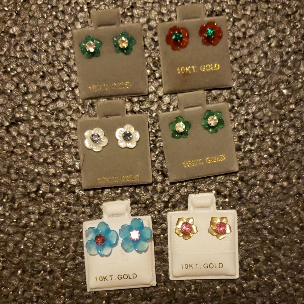 Genuine Gem and 10k gold Flower Jacket Earrings